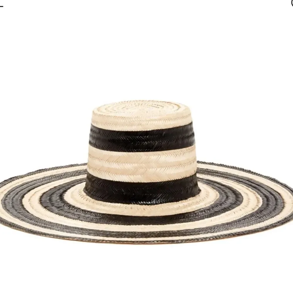 Janessa Leone Eloise Straw Hat Oversized Black Striped‎ Large